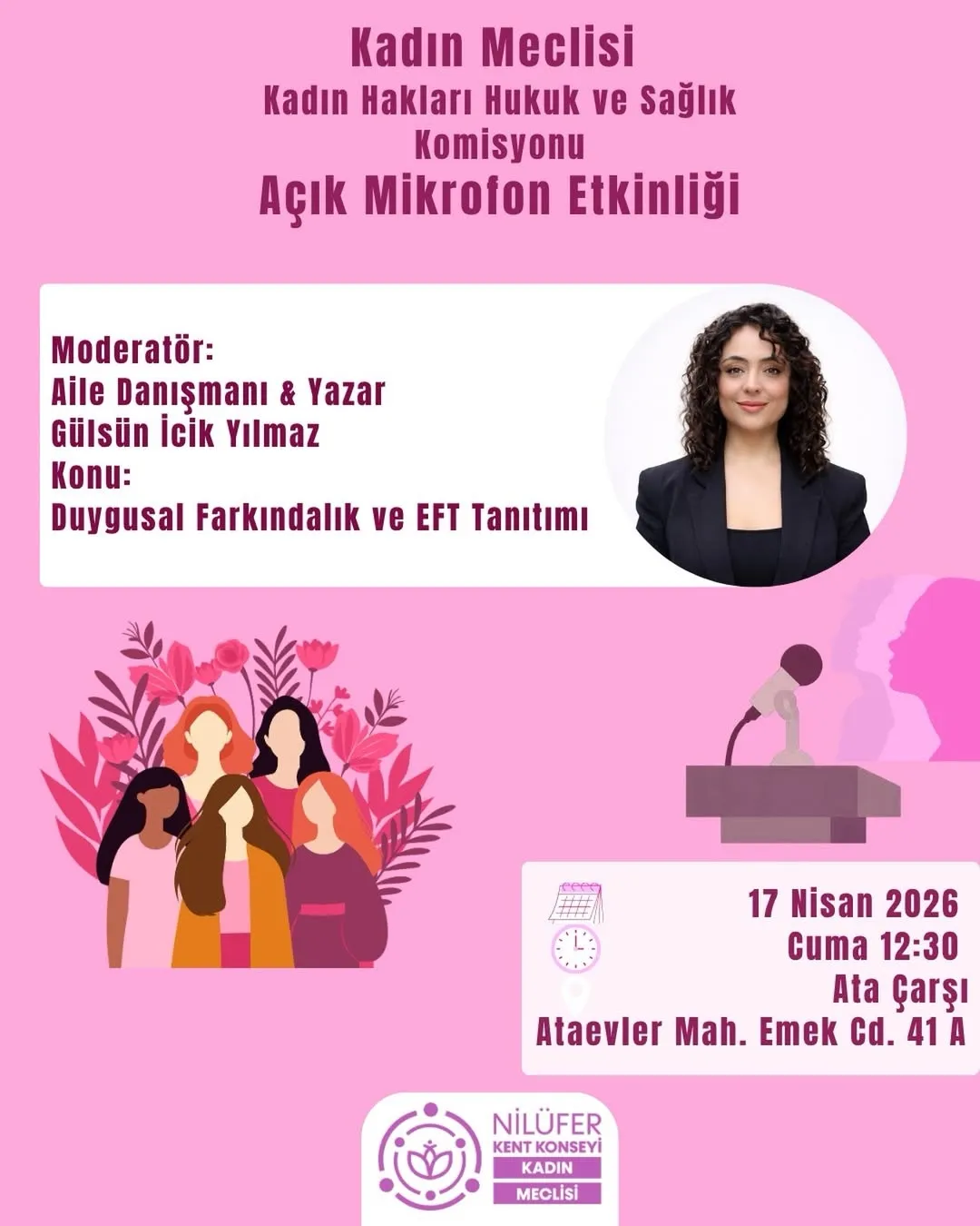 Nilüfer Kent Konseyi Kadın Meclisi Kadın Hakları Hukuk ve Sağlık Komisyonu Açık Mikrofon Etkinliği